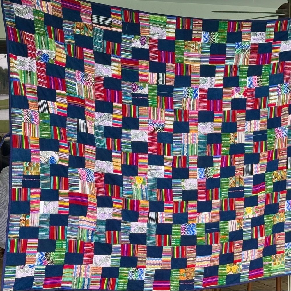 Artisanal Guatemalan patch work colorful bedspread or wall hanging 80“ x 64“​​​​